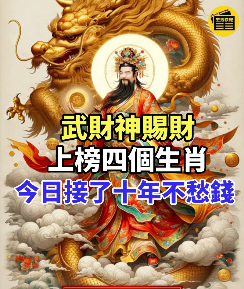武財神賜財,上榜四個 生肖(請接財)今日接了十年不愁錢!