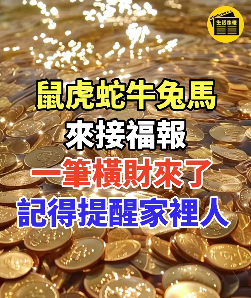 鼠虎蛇牛兔馬接福報:一筆橫財來了,鈔票大獎追著跑!記得提醒家裡人