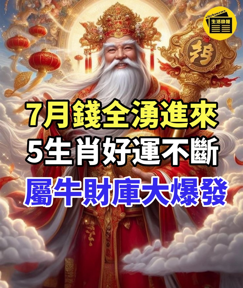 7月錢全湧進來! 「5生肖」好運不斷 屬牛財庫大爆發