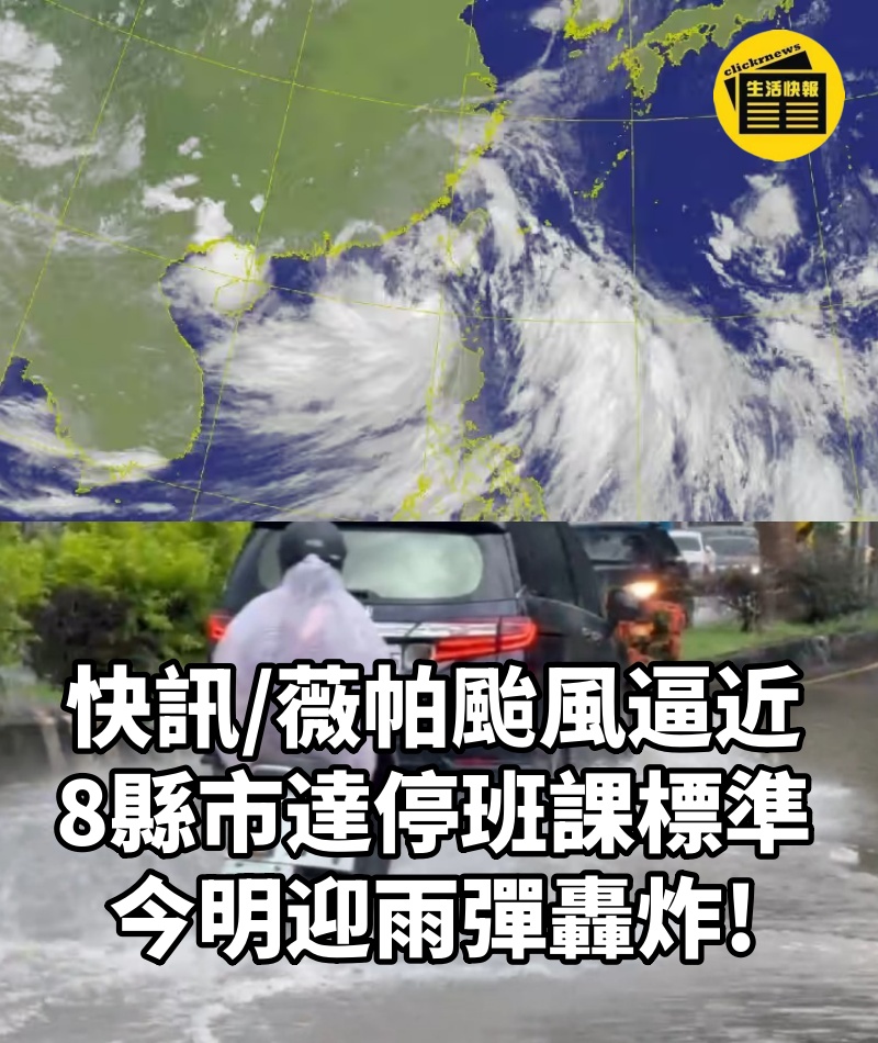 快訊/薇帕颱風逼近!8縣市達停班課標準 今明迎雨彈轟炸!